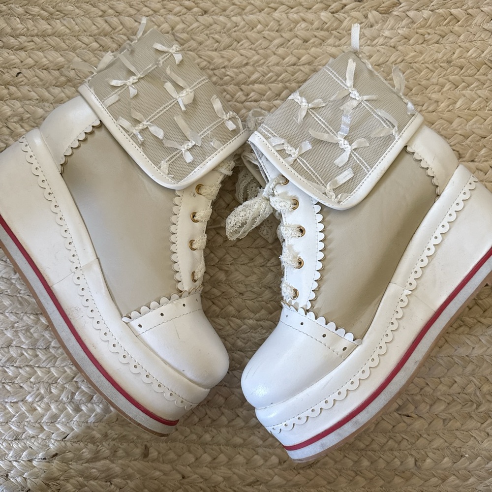 HILIB Women's Cute Lolita Boots Cosplay Brogue Wedge Boots